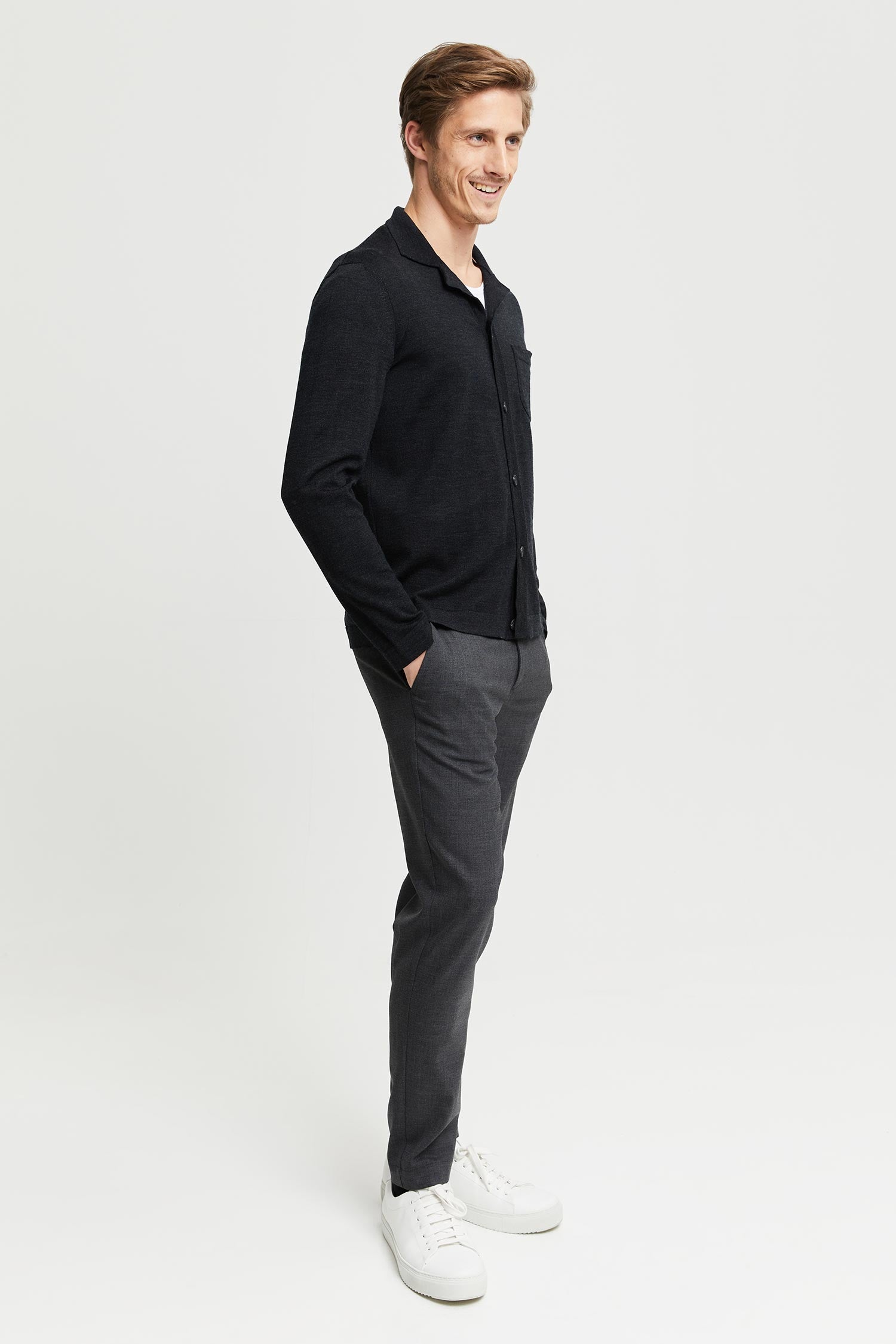 Frenn Eero sustainable premium quality extra fine merino wool knitted shirt anthracite